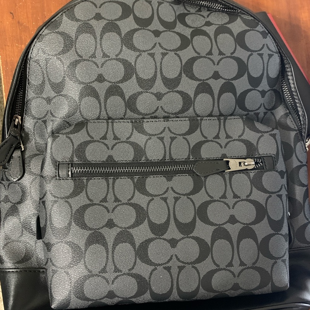 Coach Men's Signature Black and Gray Backpack